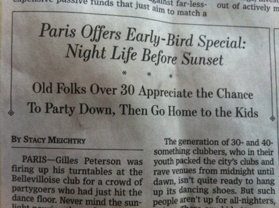 WSJ: Paris Offers Early Bird Special: Night Life Before Sunset